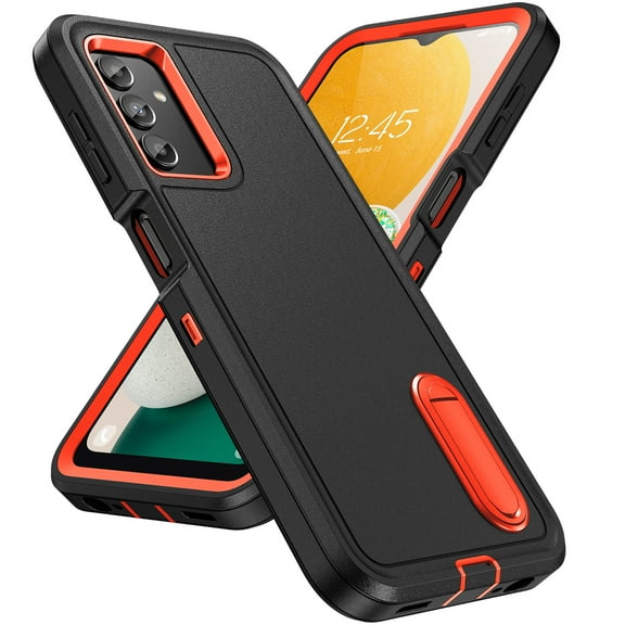 SaniMore for Samsung Galaxy A14 5G 6.6" 2023 Hybird Case, Rugged PC Back Shockproof TPU Shell Metal Hidden Kickstand Drop Resistant Anti-slip Heavy Duty Protective Case for Galaxy A14 5G, Black Orange
