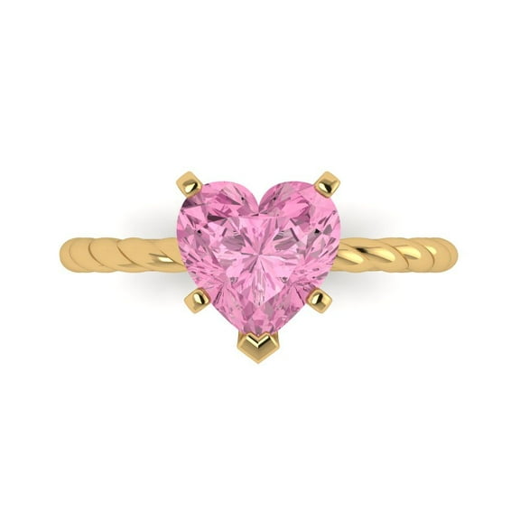 Clara Pucci 14K Yellow Gold 2ct Pink Solitaire Ring for Women