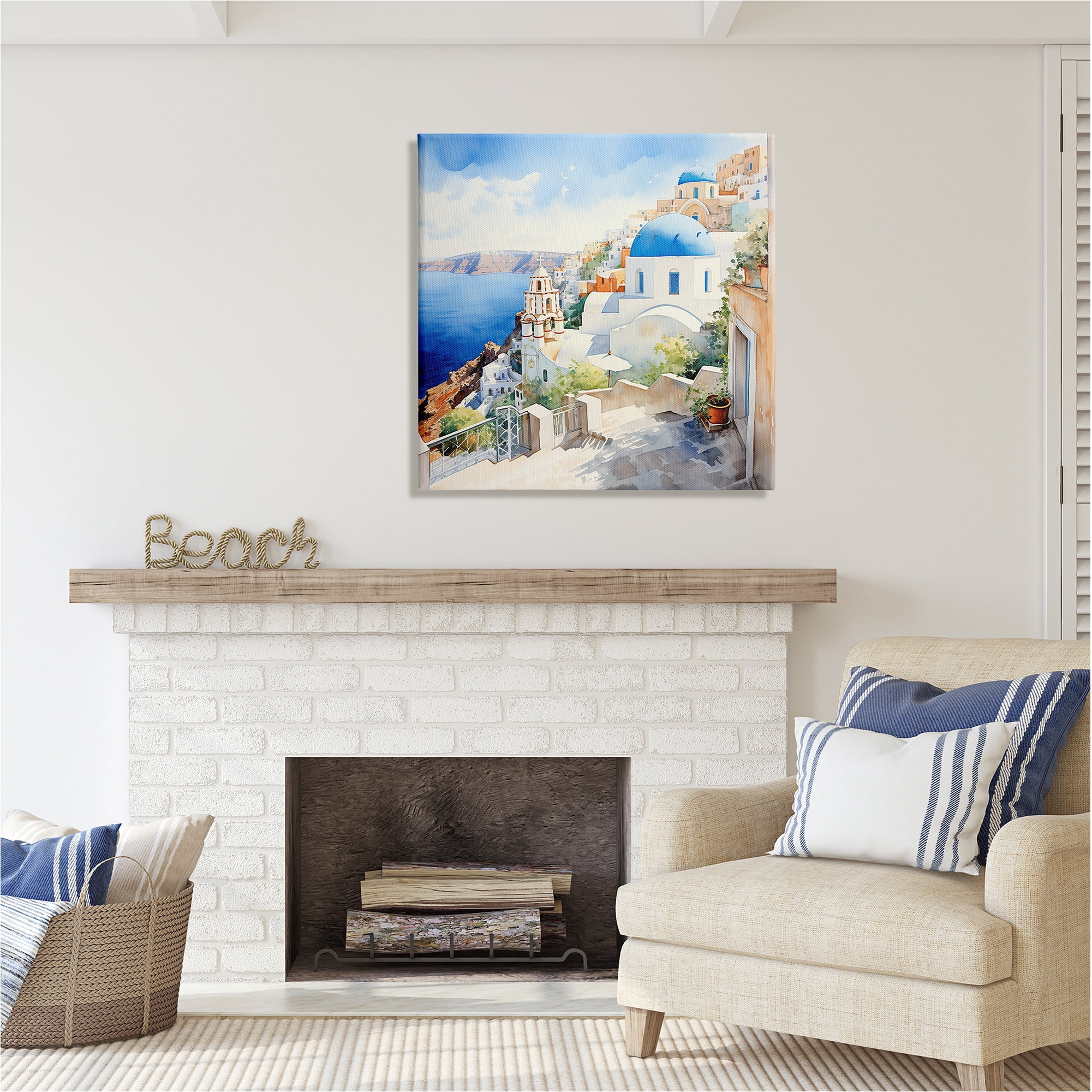 Stupell Industries Santorini City Landscape Travel & Places Painting Gallery Wrapped Canvas Art Print Wall Art, 30 x 30