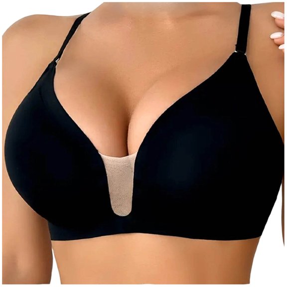 Iugvhana Seamless Bras for Women Open Back Wireless Bra Full Coverage Push-Up Bra Adjustable Straps Lifitng Comfortable Everyday Bra Black XL