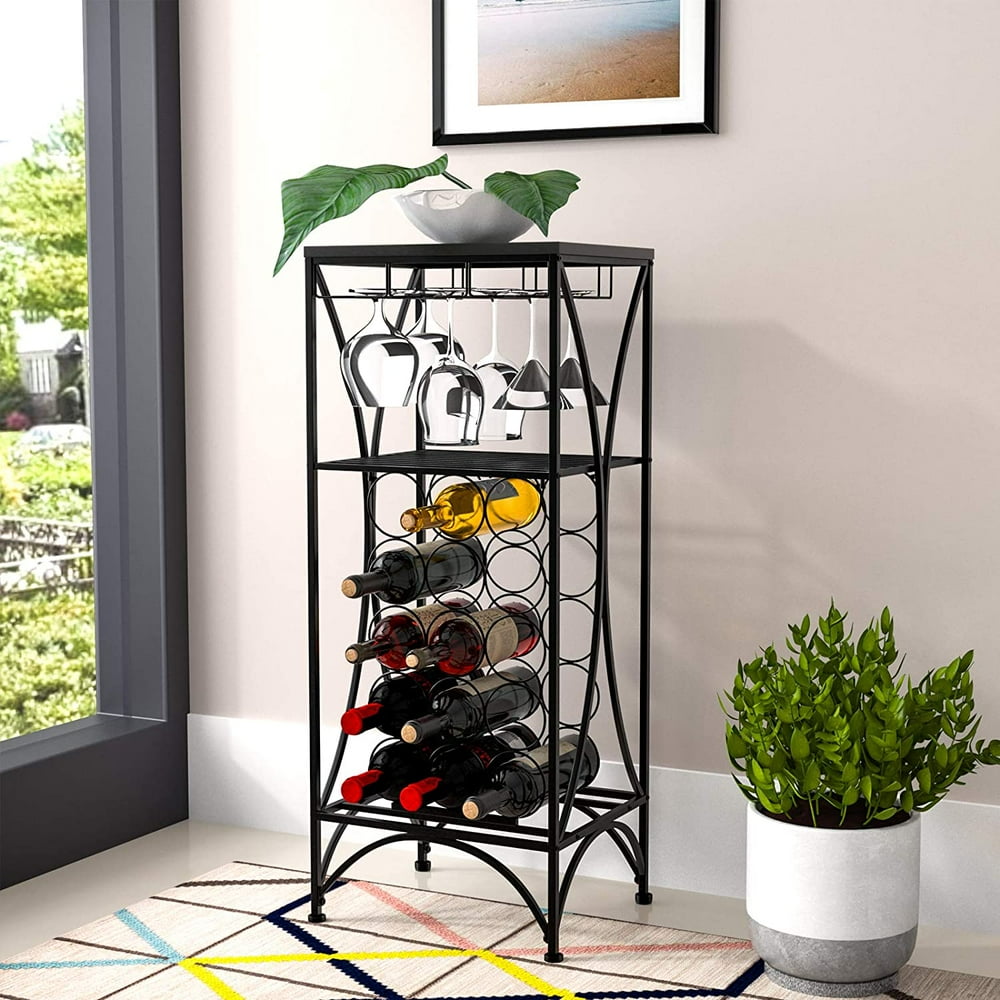 Mecor Metal Wine Rack，Free Standing Wine Storage Shelves for 15 Bottle