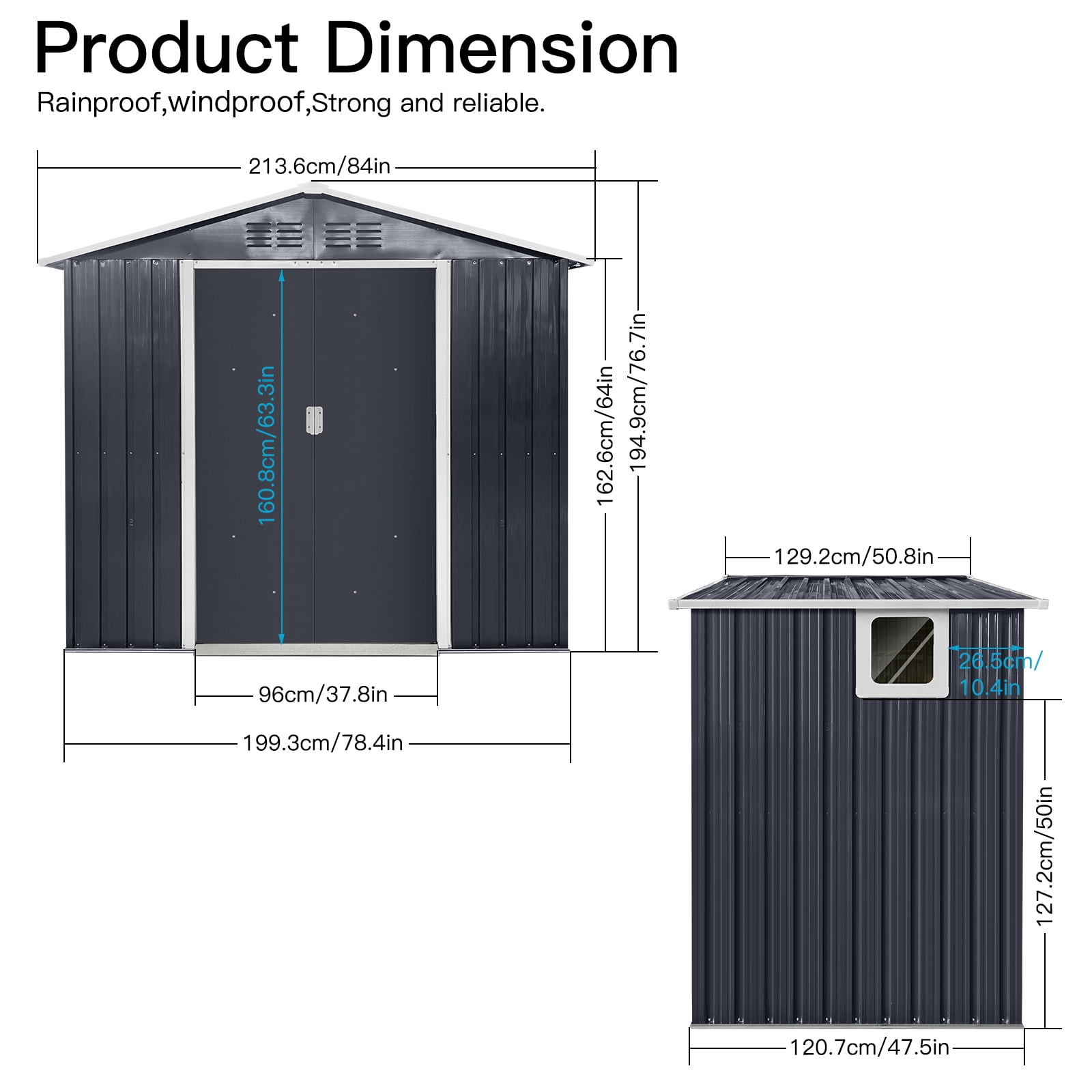 Alvantor Outdoor Storage Shed Metal with Window for Garden,17x4.3ft,Coal Grey