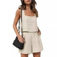 thumbnail image 3 of 2025 Summer Women's Linen Sleeveless Top and Shorts Set Breathable Casual Outfit Vacation Style Comfortable Home Wear, 3 of 21
