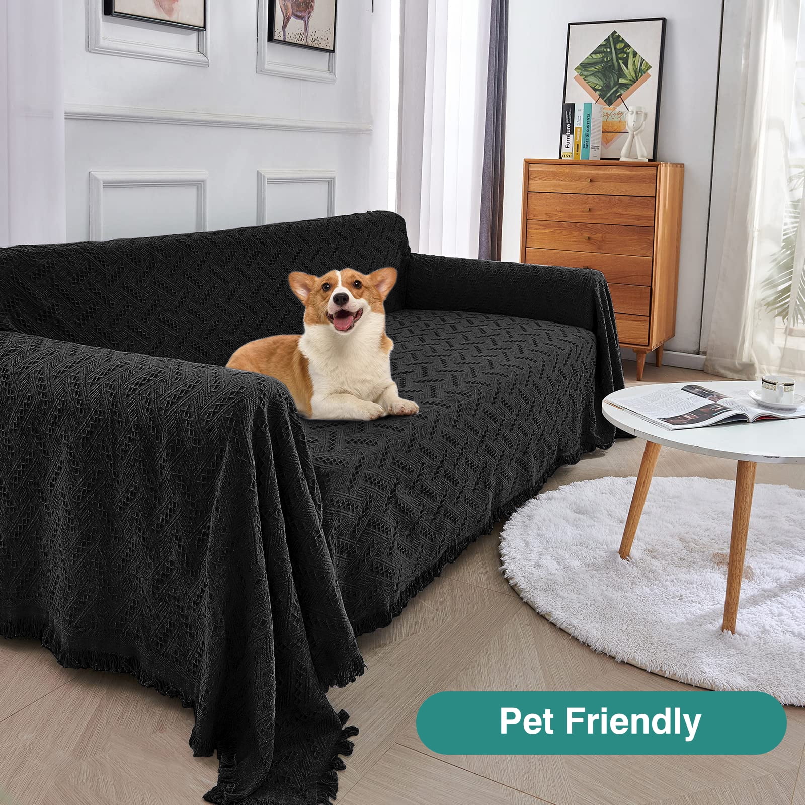 Sanmadrola Sofa Cover, Couch Covers for 3 Cushion Couch Sofa, Sectional Couch Covers for L Shaped Couch Cover, Living Room Sofa Throws Sofa Slipcovers for Pets, Kids (91"x 134", Black)