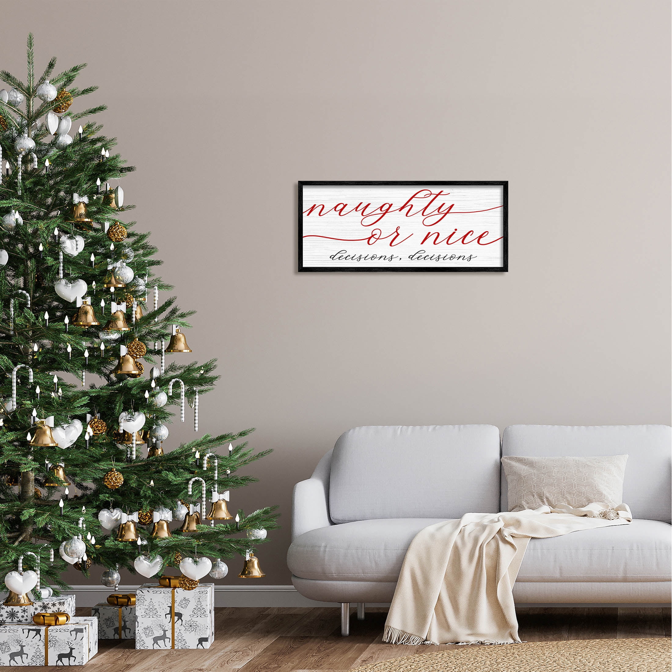 Naught Or Nice Decisions Humor Holiday Graphic Art Black Framed Art Print Wall Art