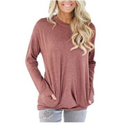 Coloody Women's Long Sleeve Solid Tops Shirts Loose Fitting Casual Tunic Blouses with Pockets