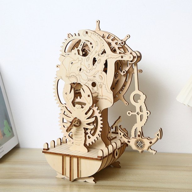 Reloj de barco pirata 3D, rompecabezas 3D, juguetes de madera, juguetes educativos ensamblados, bricolaje creativo