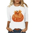 thumbnail image 2 of Uootdi Halloween 3/4 Sleeve Sweatshirts for Women Pumpkin Shirt Glitter Pumpkin Graphic Sweatshirt Casual Crewneck Gift Pull over Tops, 2 of 4