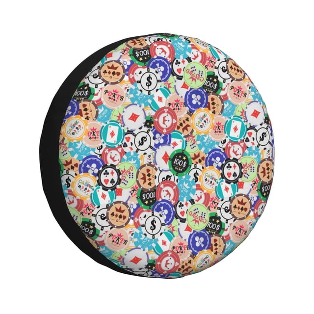 Fotbe Colored Casino Chips Funda de Llanta de Repuesto con Estampado, Engrosada, Ajuste Universal para Jeep, Remolque, RV, SUV, Camión-17 inch
