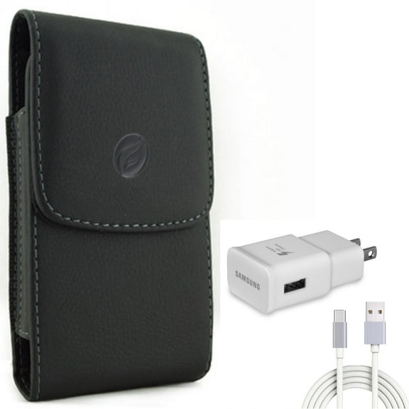 Holster Leather Case Belt Clip with 6ft USB Cable Type-C Fast Home Charger for Samsung Galaxy A9 A73 5G A72 5G A71 5G A70 A52 5G A51 5G A42 5G A32 5G A21 A13 5G A12 5G A11 A03s A02s