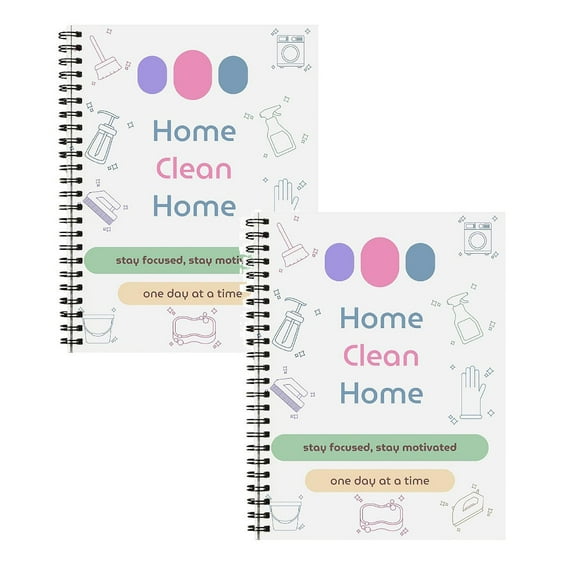 Home Cleaning Planner Notebook With Chore Chart, Weekly Schedule & Daily Task Organizer For Adults, Motivational Charts, Cleaning Supplies Checklist & Visual Schedules (2pc)