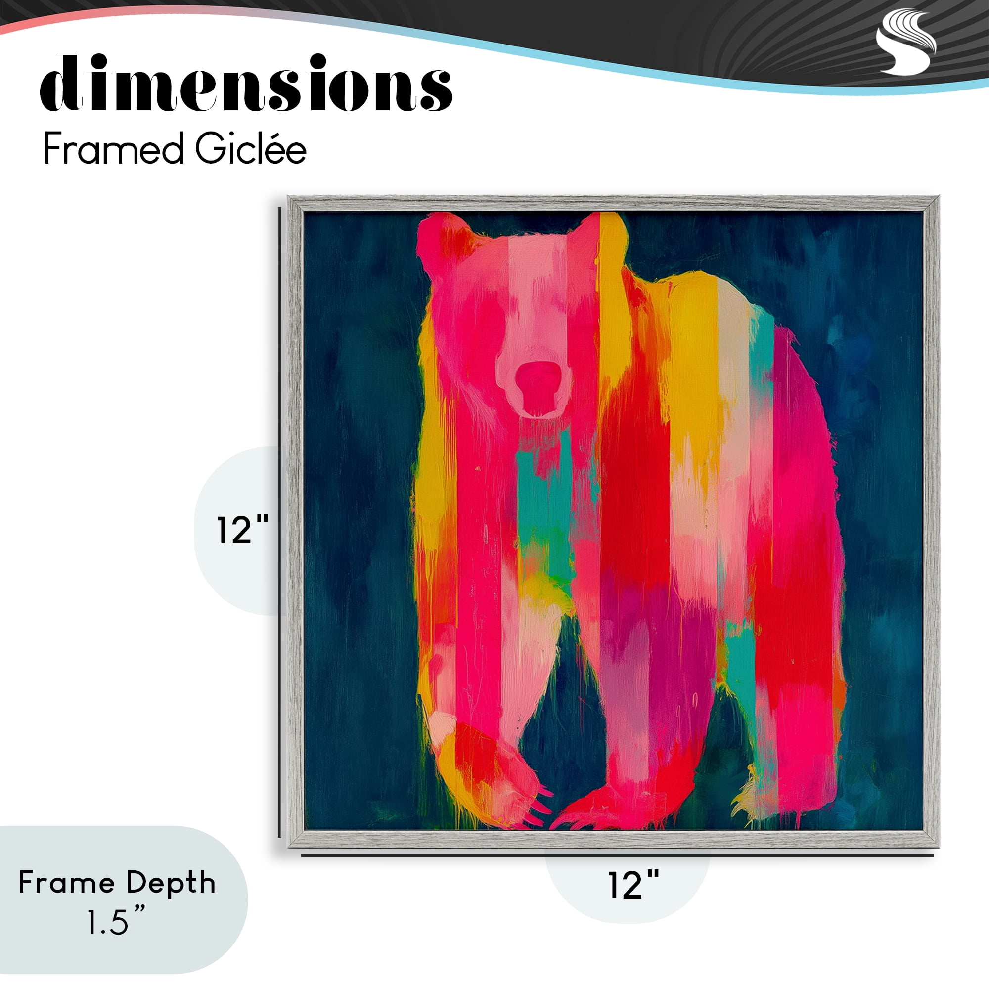Stupell Industries Pink & Yellow Bear Standing Tall Gray Framed Giclee Art, design by Chromatic Storm Studio
