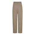 thumbnail image 4 of Inleife Women's Casual Pants Fashion Solid Color Drawstring Elastic High Waist Texture Straight Barrel Pants, 4 of 6