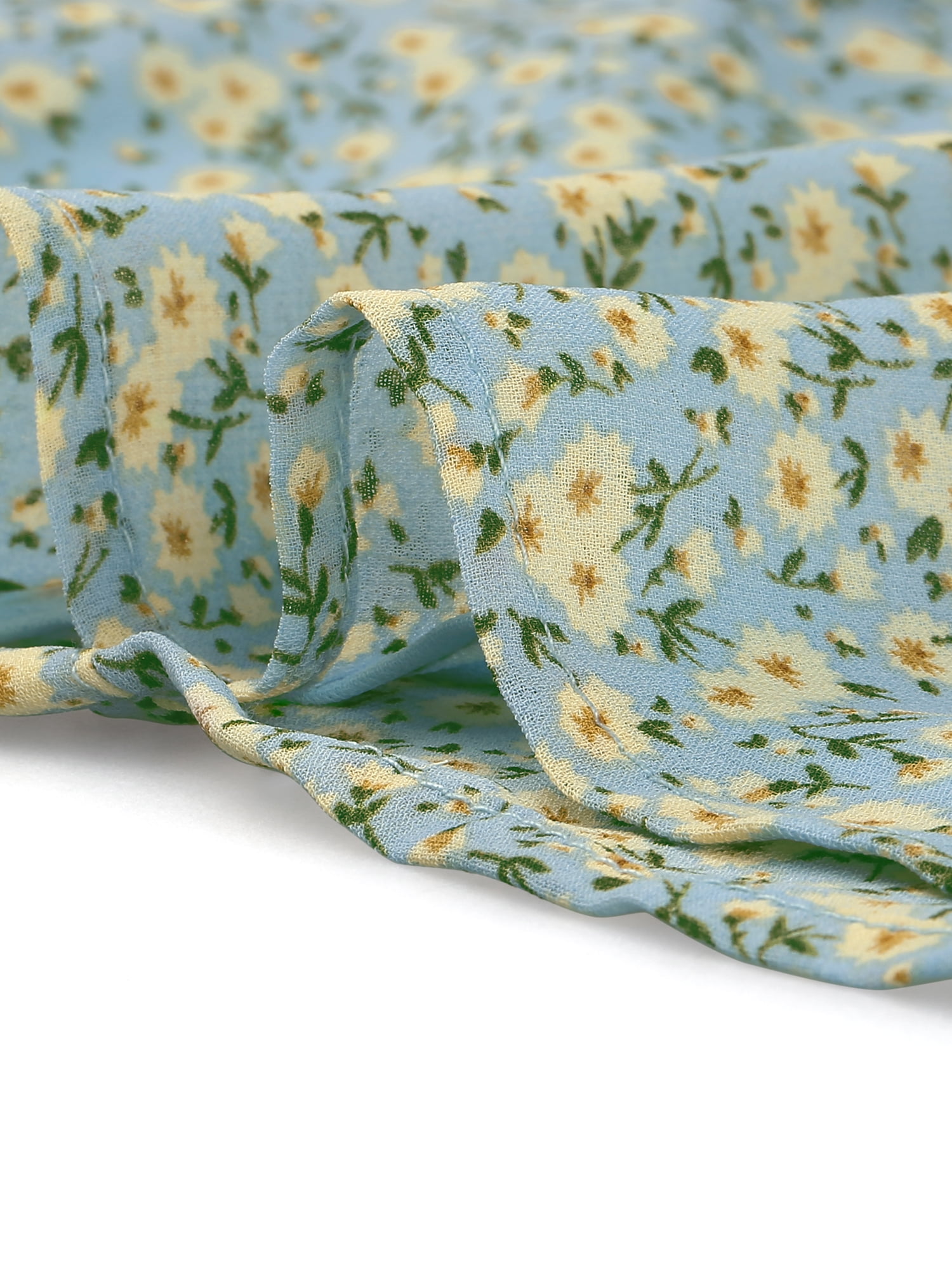 DARING DIVA Women's Ruffle V Neck Cap Sleeve Chiffon Floral Blouse Top M Light Blue