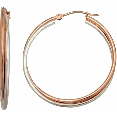 Simply Gold 10kt White and Pink Gold Double Round Hoop Earrings