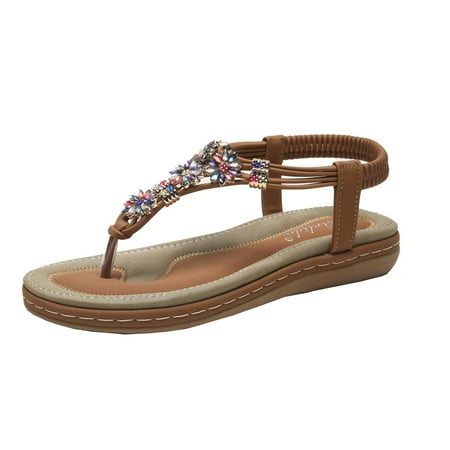 

Cathalem Wedge Heel Beach Sandals Rhinestone Buckle Casual Mid Heel Women Shoes Brown 42