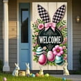thumbnail image 3 of Pastel Easter Door Banner with Cute Bunny & Colorful Eggs - Delicate Spring Floral Blue Bow Design for Home, Porch, Entryway & Party Decor, Festive Easter Holiday Decoration, 71*35in, A, 3 of 6