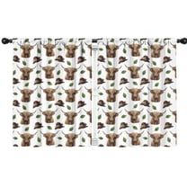 Blackout Kids Curtains,White Highland Cow Hat Leaf Pattern Childrens Insulated Curtains Set Of 2,Bedroom Essentials,Toddler Room Decor 42"x54"