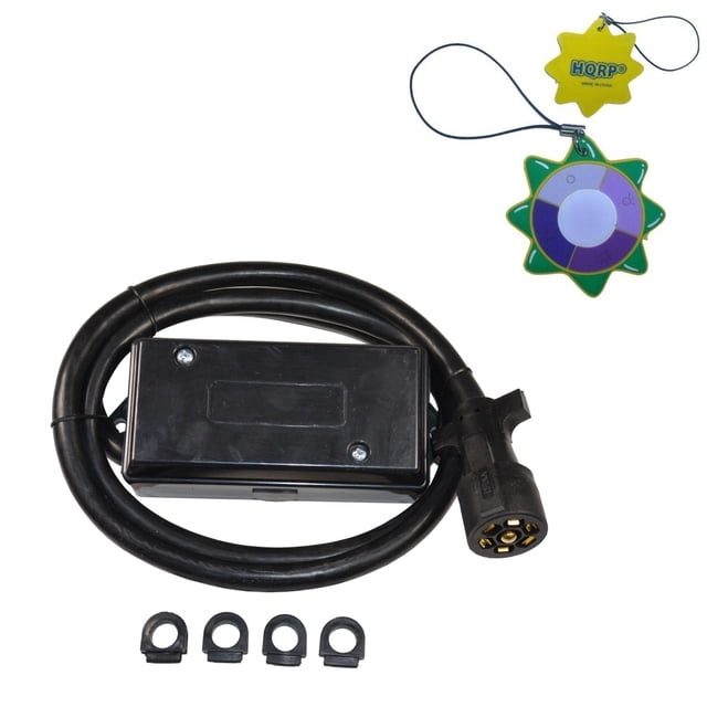 HQRP 7 Way Plug Inline Trailer Cord Junction Box 6ft Cable Towing Wiring Connect + UV Meter