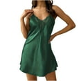 thumbnail image 2 of Xysaqa Satin Lingerie for Womens Floral Lace V Neck Nightgowns Ice Silk Sleeveless Mini Slip Chemise Short Nightwear Sleep Dress S-XL, 2 of 6