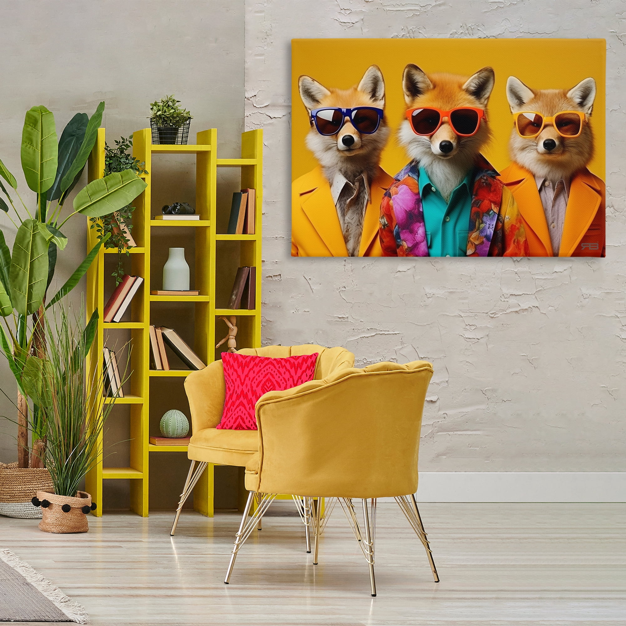 Stupell Industries Stylish Fashion Foxes Animals & Insects Painting Gallery Wrapped Canvas Art Print Wall Art, 45 x 30