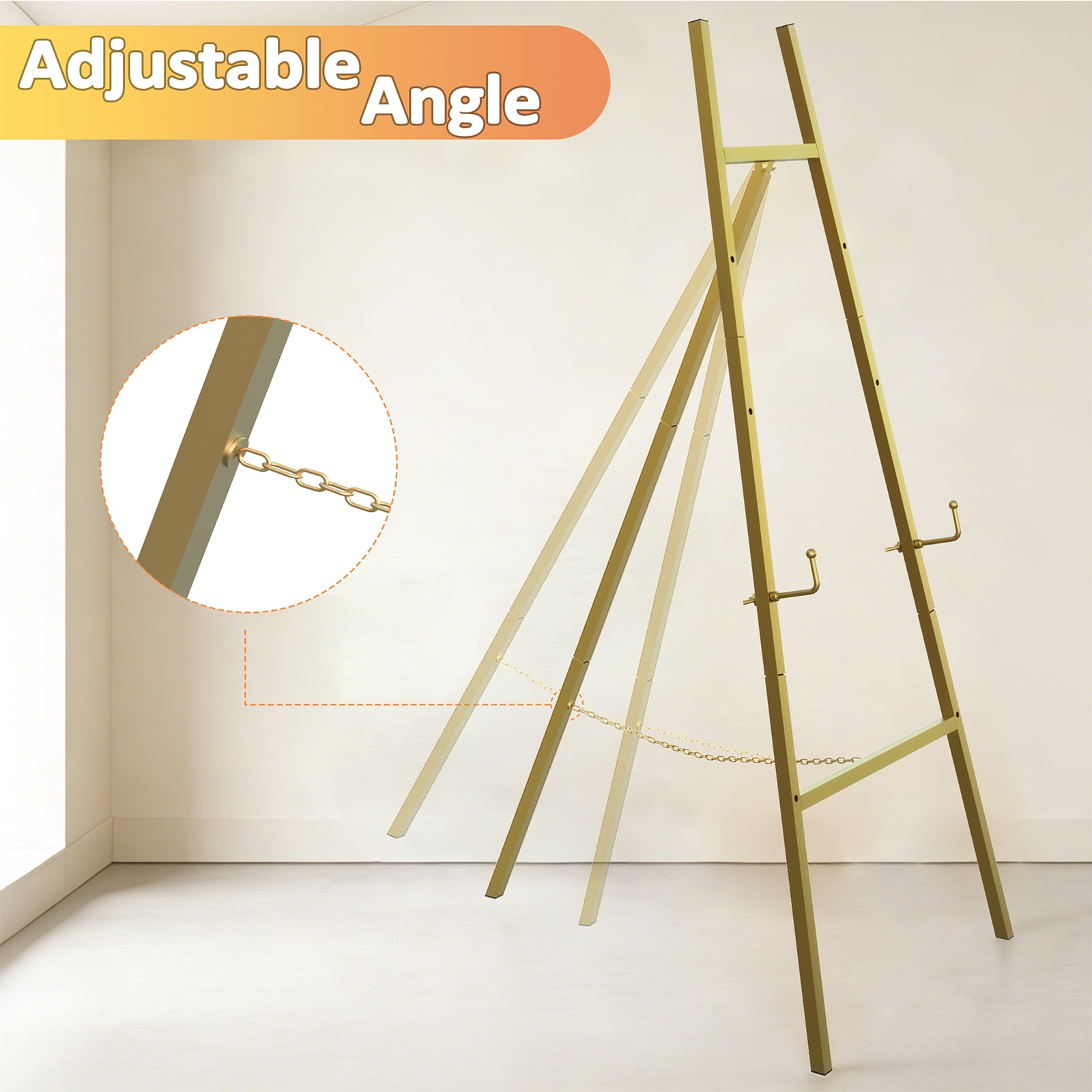 Yacona Easel Stand for Sign, Adjustable Metal Easels for Display with Adjustment Chain, Heavy Duty Poster Stand, for Wedding Sign, Poster, Painting, Displays, Gold