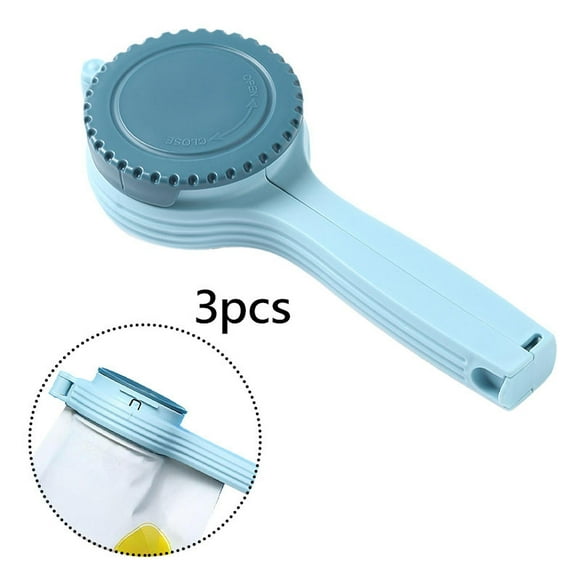 Clips de sellado de bolsa de comida de 3pcs, clips de bolsas para almacenamiento de alimentos, fácil vertido, reutilización, clips de alimentos con Azul claro