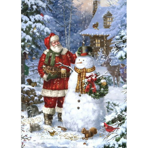 LPG Greetings Santa Making a Snowman : Liz Goodrick-Dillon Christmas Card (1 card/1 envelope)