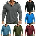 thumbnail image 2 of ZCFZJW Fall Mens Fashion 1/4 Button Henley Hoodie Shirts Loose Regular Fit Casual Long Sleeve Pullover Sweatshirts Trendy Drawstring Hooded Outwear Tops Wine XXL, 2 of 8