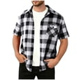 thumbnail image 3 of Wiicoznt Flannel Shirts for Men, Plaid Print Button Up Lapel Shirt with Pocket, Casual Lightweight Short Sleeve Tops for Summer,S-3XL, 3 of 9
