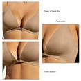 thumbnail image 5 of Sarapandan Women Bra Deep V Neck Wireless Seamless 3/4 Cup Push Up Breathable Front Close T Shirt Bra Milky Apricot L, 5 of 6