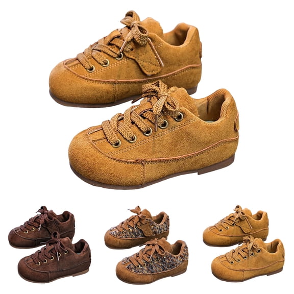 Dakaela Toddler Boys Retro Sneakers Round Toe Lace up Running Walking Tennis Shoes Suede School Uniform Casual Oxfords Dress Shoes Brown 6.5