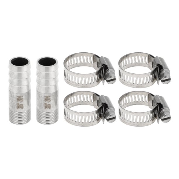 Accesorios de manguera de acero inoxidable 304 Unique Bargains 5/8" OD 3/8" BSPT Conector macho en forma de I para aire, agua, aceite, gas, combustible 1 juego tono plateado