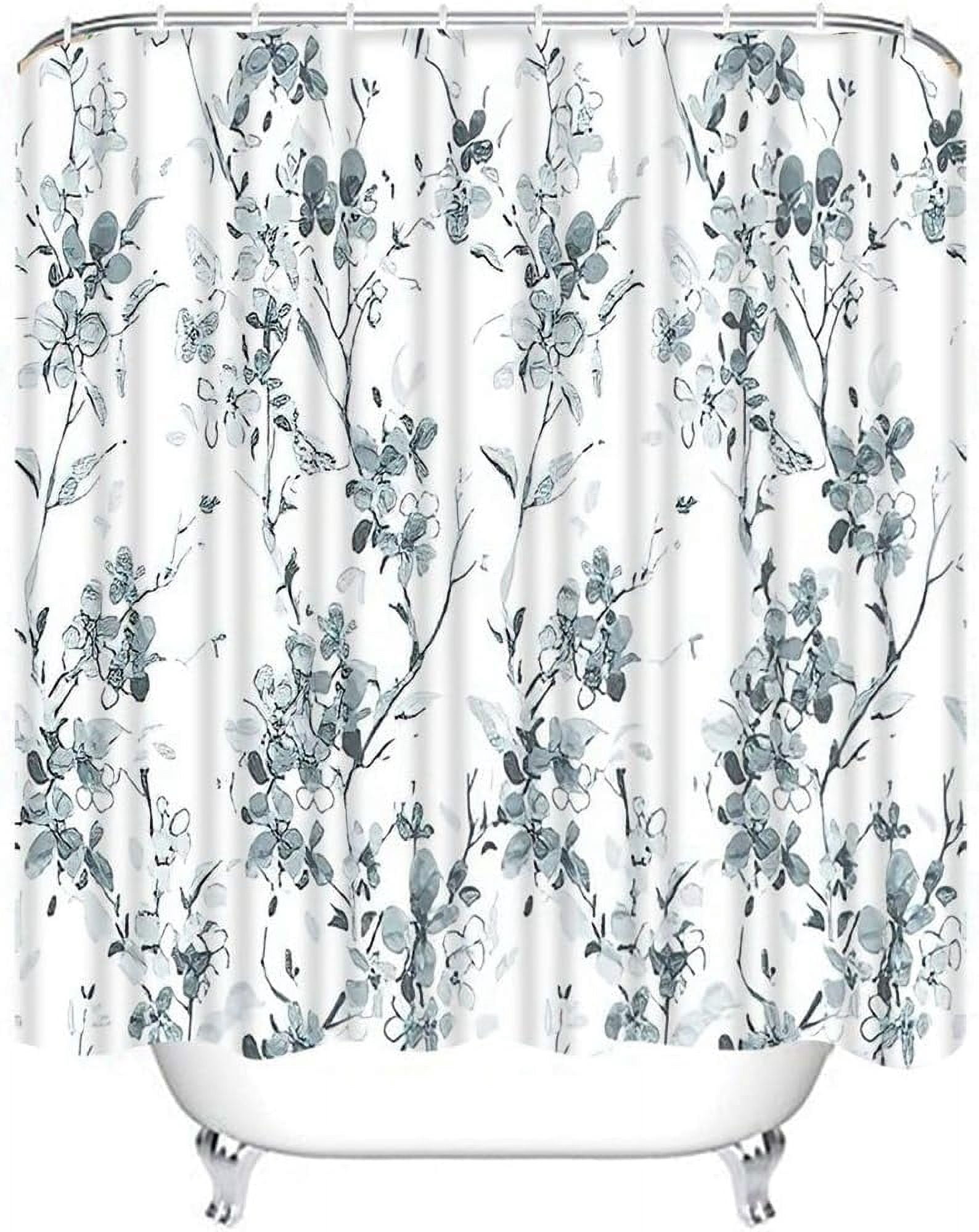 4 Piece Grey Branch Shower Curtain Set Abstract Tree Branches Shadows Beige Concrete Bathroom Sets with Non-Slip Rugs, Toilet Lid Cover and Bath Mat with Standard Size