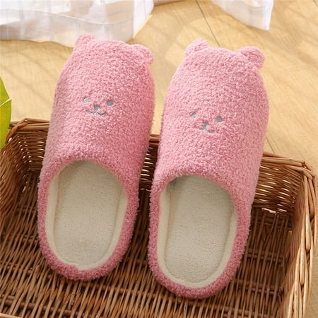 

PIKADINGNIS Women Winter Fluffy Fur Slippers Plush Fleece Flat Christmas Elk Cotton Slippers Indoor Slippers for Couple Cartoon Cotton Shoes