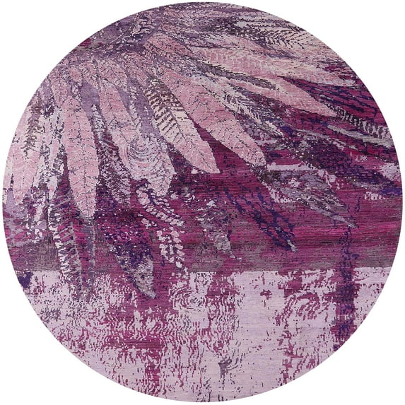 Ahgly Company Machine Washable Indoor Round Industrial Modern Pastel Violet Purple Area Rugs, 5' Round