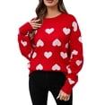 thumbnail image 1 of Chandail en Molleton Cœur! Fadeal Sweat à Capuche Tricoté pour Femmes, Hiver Printemps, Saint-Valentin, Amour, Col Rond, Rouge L, 1 of 3