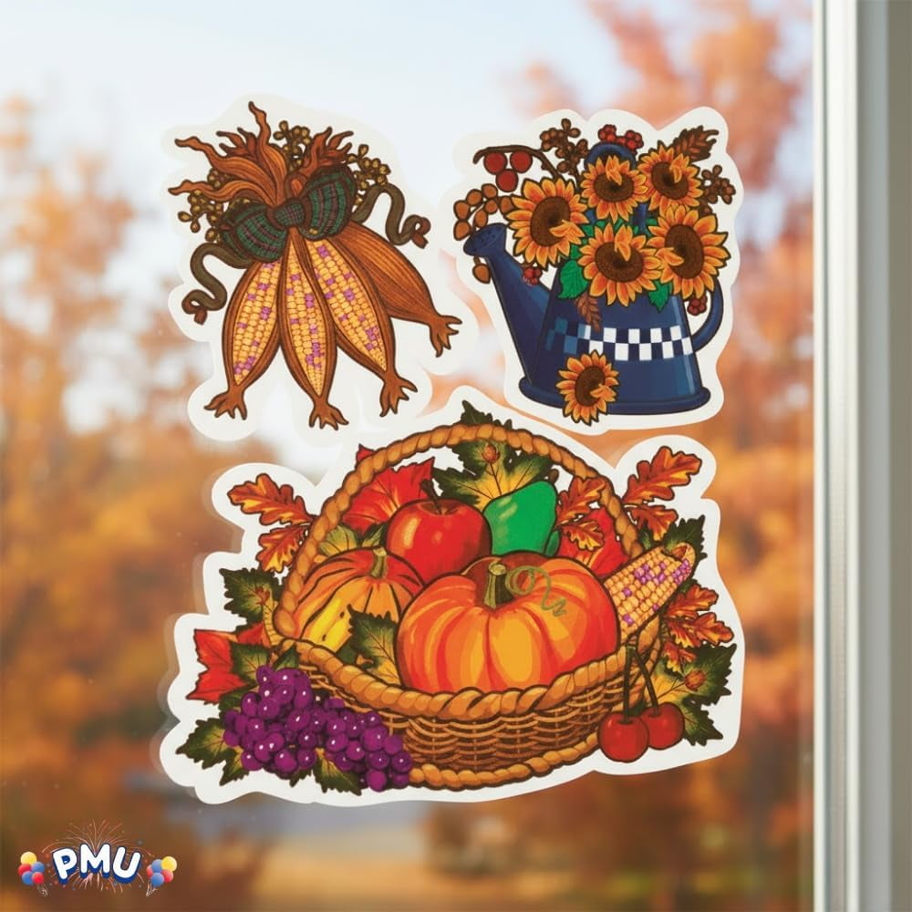 PMU 72 Sheets Thanksgiving Stickers, 15.5in Stickers For Fall Autumn Harvest Theme Party