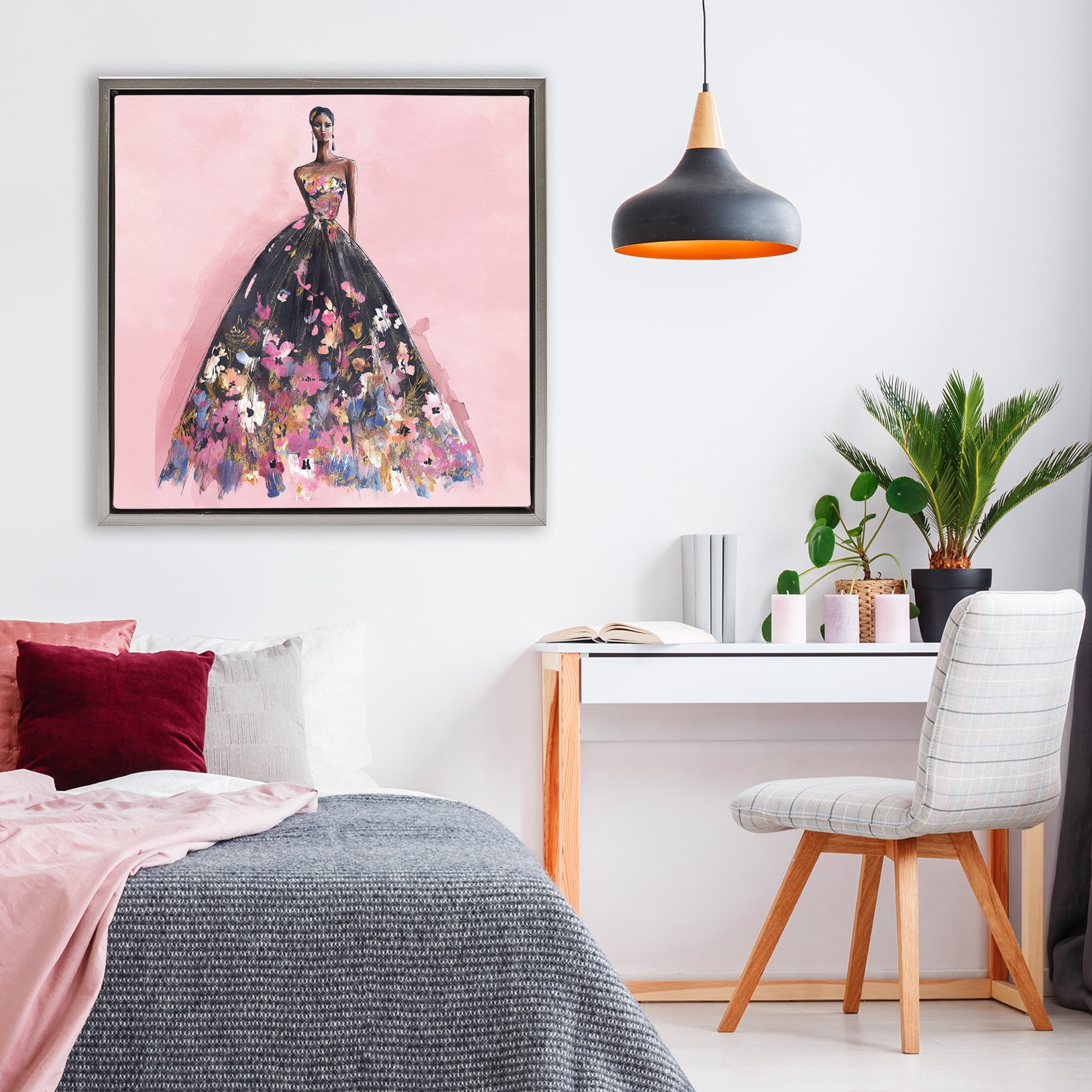 Stupell Industries Floral Reverie Gown Gray Framed Floater Canvas Wall Art, design by Svetlana Aleynikova
