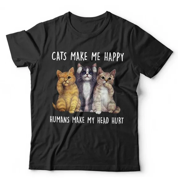 Cats Bring Joy People Bring Headaches Funny Pet Meme Retro Humor Unisex T-Shirt, up to size 5XL