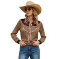 thumbnail image 3 of Womens Western Shirts Floral Print Cowgirl Shirts Long Sleeve Button Down Shirt Country Retro Tops Coffee XXL, 3 of 5