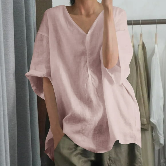 Sijiajgjfu Hauts à Manches 3/4 pour Femmes, Blouses à Col Rond, T-Shirts Décontractés Élégants, Vêtements de Travail Amples