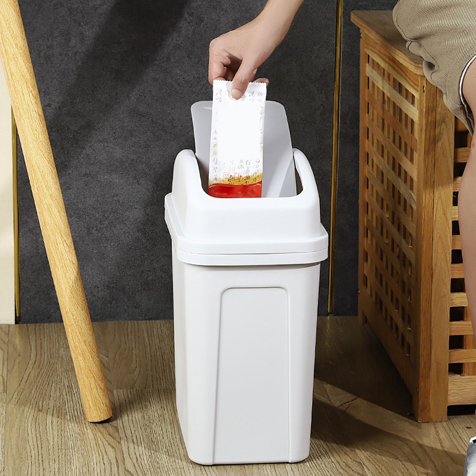 10L Kitchen Can with Swing-Top Lid, 2.6 Gallon Swing Top Garbage Bin Bathroom Can, Wastebasket for Kitchen Office Bedrooms Dorms Toilets,Light Gray/1PCS