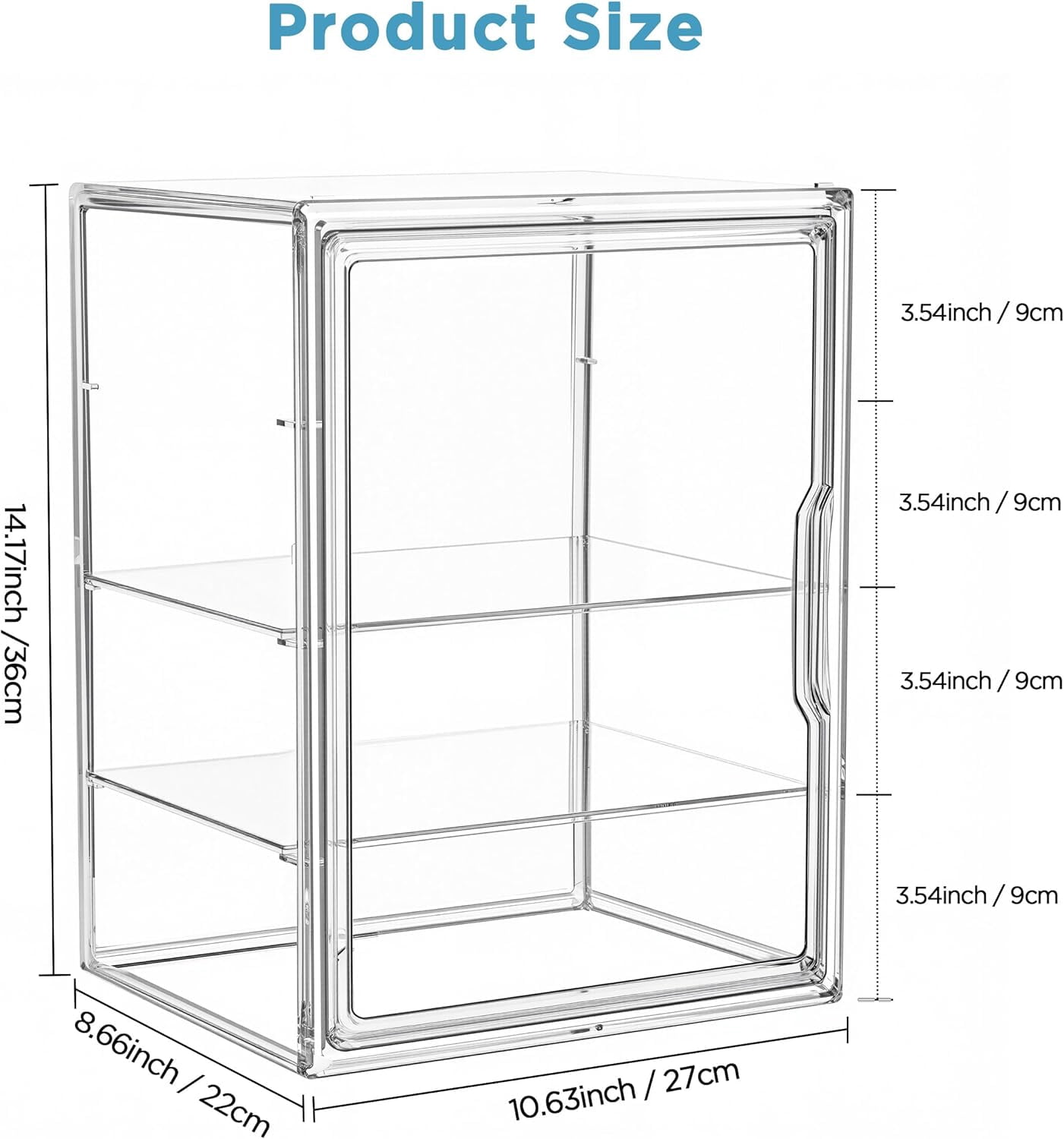 8.66*10.63*14.17in Baby Bottle Organizer,3-Tier Adjustable Clear Acrylic Storage Station Case Box Container with 2 Removable Dividers and Magnetic Door for Nipples Pump Parts Food Jars