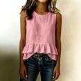 thumbnail image 3 of Womens Ruffle Linen Tank Tops Spring Summer Beach Cute Sleeveless Shirts Vest Top, Loose Fit Vacation Resort Casual Shirt(Pink,L), 3 of 7