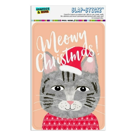 Business Cat Christmas Bonus Meowy Merry Christmas Cat in Sweater and Hat Home Business Office Sign ()