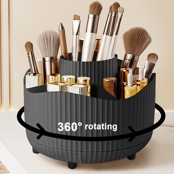 360 ° Rotating Makeup Brush Holder 5 Slot Cosmetic Organizer for Nail Polishes Skincare Perfumes Desktop Vanity Storage Bathroom