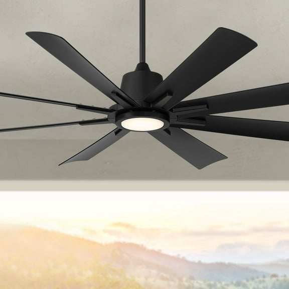 Casa Vieja 54" Inspirit Modern Indoor Outdoor Ceiling Fan 8 Blade LED Light Remote Control Matte Black Finish Bedroom Damp Rated