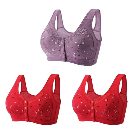 SHTXOZHI 3 Pack Front Closure Snap Bra for Women No Underwire Everyday Bras Push Up Support Bra Comfy Bralette