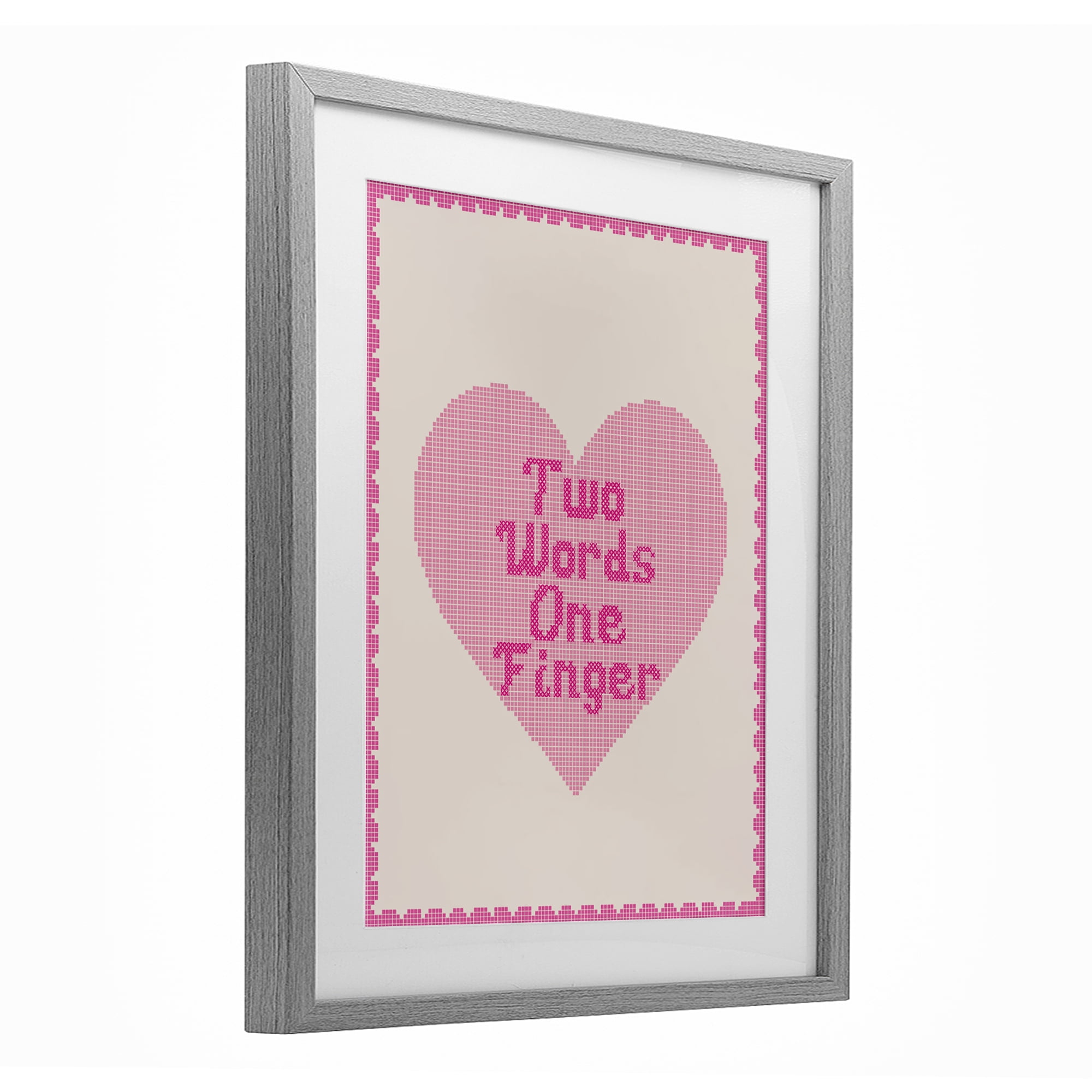 Stupell Industries Two Words One Finger Heart Gray Framed Print Under Glass, design by Lil' Rue